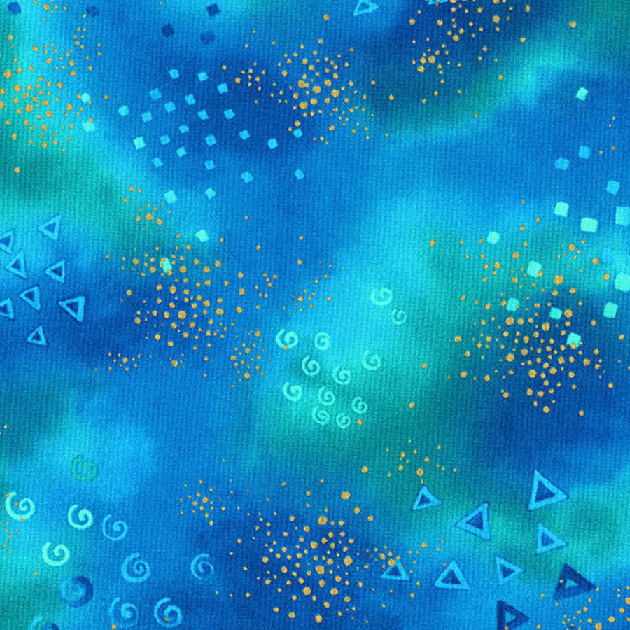 Clothworks Laurel Burch Basic Glitter Dark Royal Blue Gold Metallic 1 Yard Cut - Clothworks from Fort Worth Fabric Studio