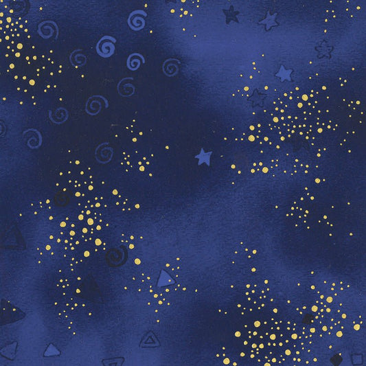 Clothworks Laurel Burch Basic Glitter Royal Blue Gold Metallic 1 Yard Cut - Clothworks from Fort Worth Fabric Studio
