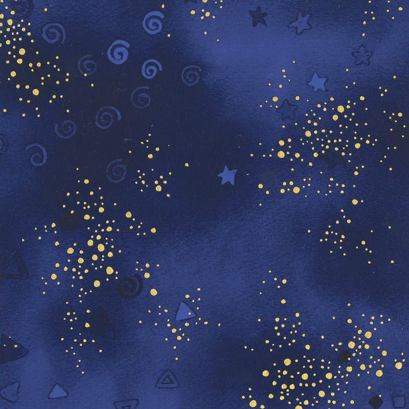 Clothworks Laurel Burch Basic Glitter Royal Blue Gold Metallic – Remnant 20″ × 44″ - Clothworks from Fort Worth Fabric Studio