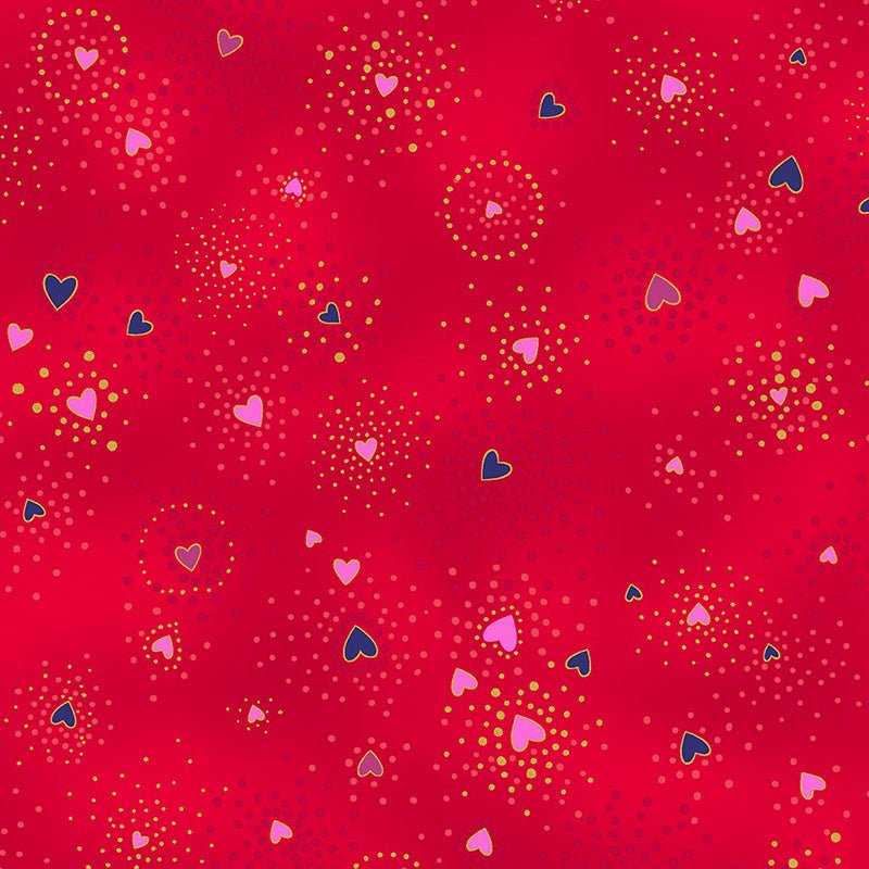 Clothworks Laurel Burch Basic Heart Light Red Gold Metallic – Remnant 35" × 44"