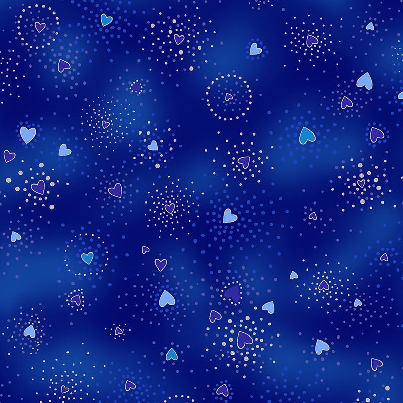 Clothworks Laurel Burch Basic Heart Royal Blue Silver Metallic 1 Yard Cut - Clothworks from Fort Worth Fabric Studio