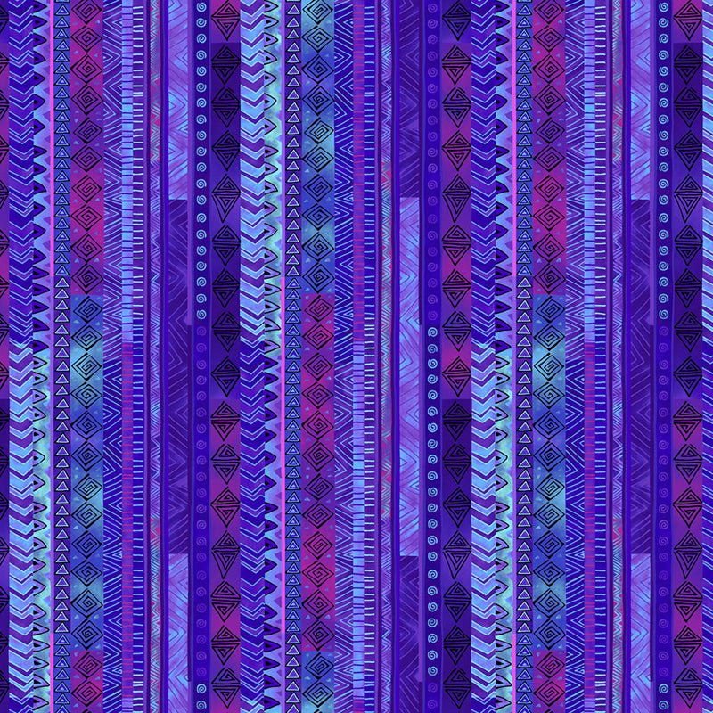 Clothworks Laurel Burch Basic Stripe Purple – Remnant 11″ × 44″