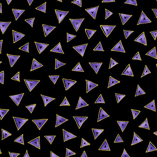 Clothworks Laurel Burch Basic Triangle Black Gold Metallic 1 Yard Cut - Clothworks from Fort Worth Fabric Studio