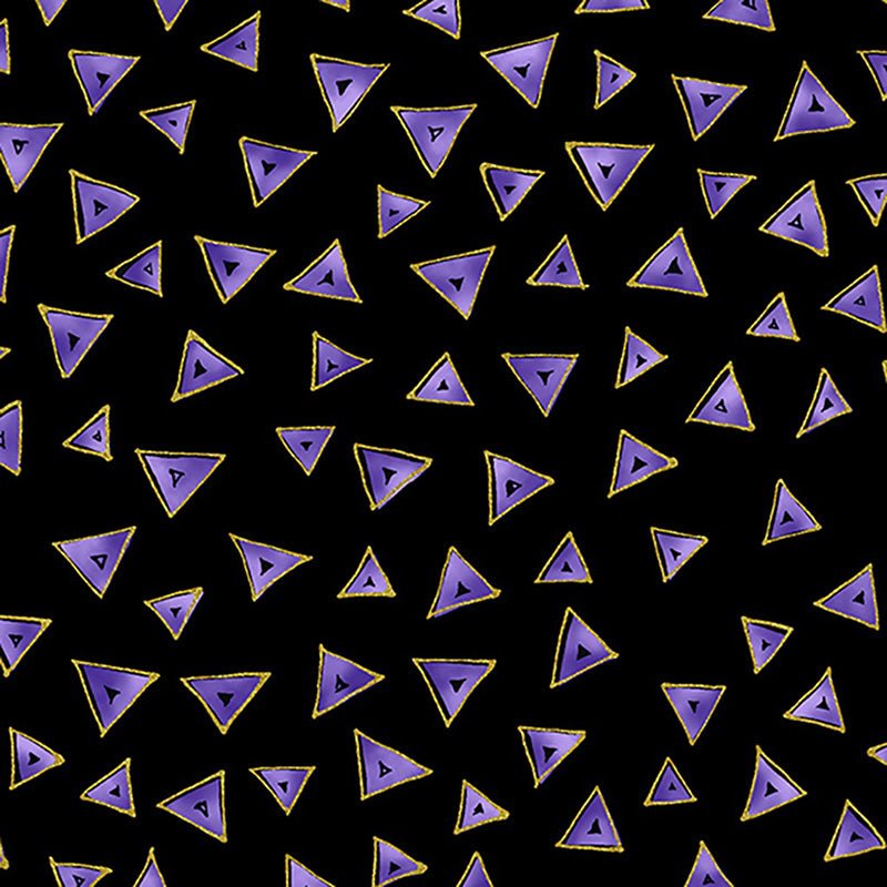 Clothworks Laurel Burch Basic Triangle Black Gold Metallic – Remnant 18" × 44"