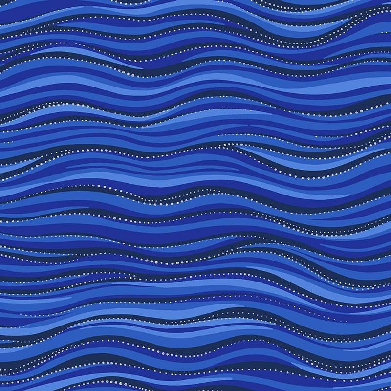 Clothworks Laurel Burch Basic Wave Dark Royal Blue Silver – Remnant 25″ × 44″ - Clothworks from Fort Worth Fabric Studio