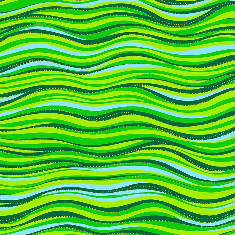 Clothworks Laurel Burch Basic Wave Green Gold 1 Yard Cut - Clothworks from Fort Worth Fabric Studio