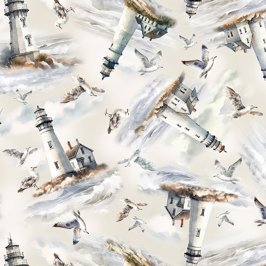 Coastal Escape Lighthouses Neutral – Remnant 39″ × 44″