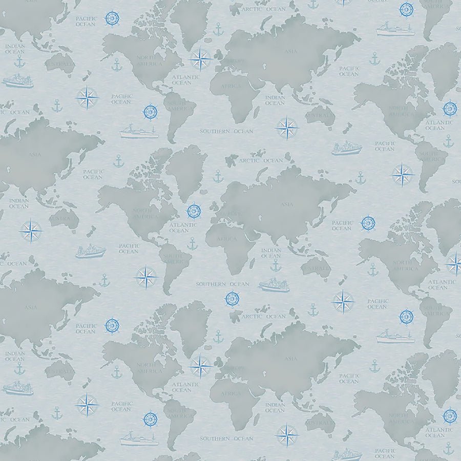 Coastal Guardians Map Gray - Henry Glass from Fort Worth Fabric Studio