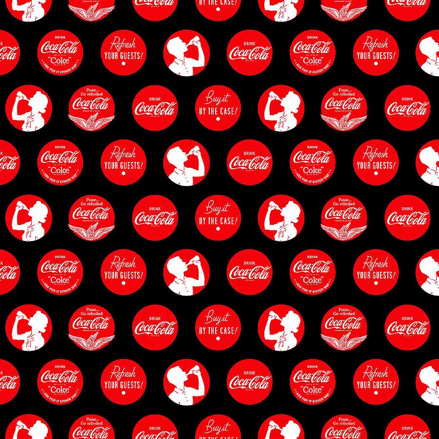 Coca - Cola Bottle Tops Black - Northcott from Fort Worth Fabric Studio