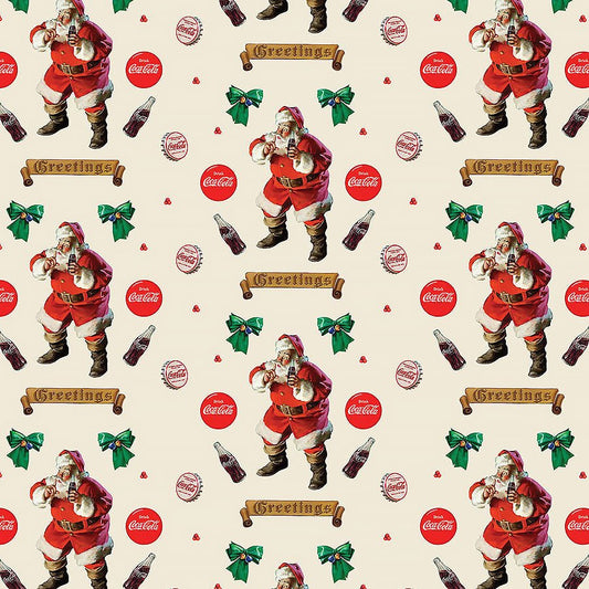 Coca - Cola Christmas Greetings Taupe Multi - Northcott from Fort Worth Fabric Studio