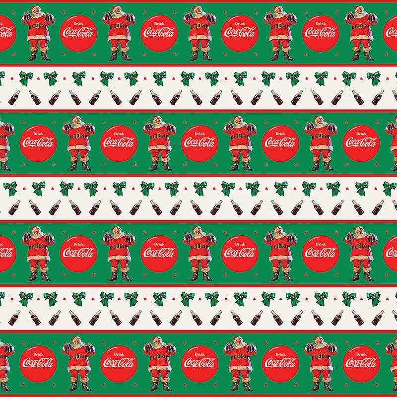 Coca - Cola Christmas Large Stripe Green Multi - Northcott from Fort Worth Fabric Studio
