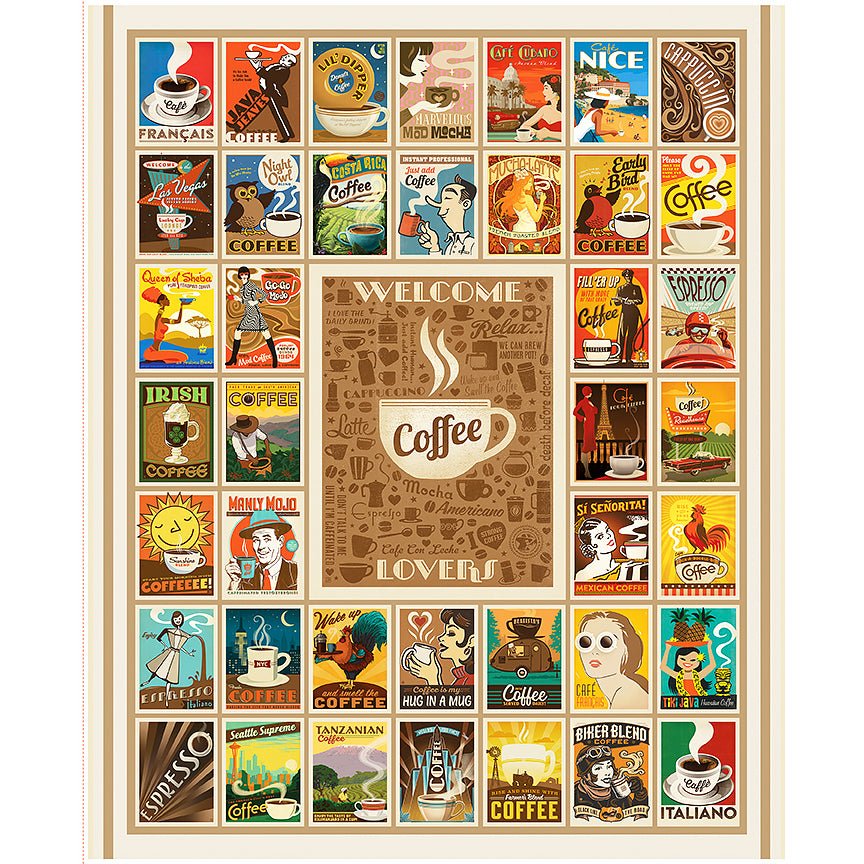 Coffee Time 35 ½" Welcome Coffee Lovers Panel Multi - Riley Blake from Fort Worth Fabric Studio