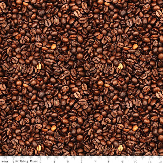 Coffee Time Coffee Beans Brown – Remnant 9″ × 44″ - Riley Blake from Fort Worth Fabric Studio