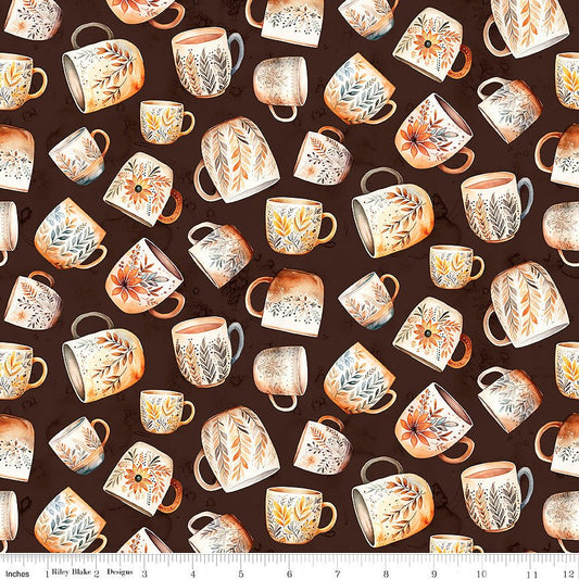 Coffee Time Coffee Mugs Brown - Riley Blake from Fort Worth Fabric Studio