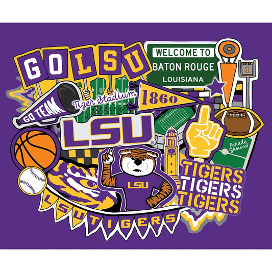College Fabrics Louisiana State 36" Doodle Panel - Sykel Enterprises from Fort Worth Fabric Studio