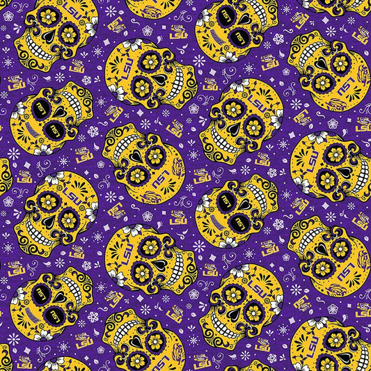 College Fabrics Louisiana State Sugar Skulls - Sykel Enterprises from Fort Worth Fabric Studio