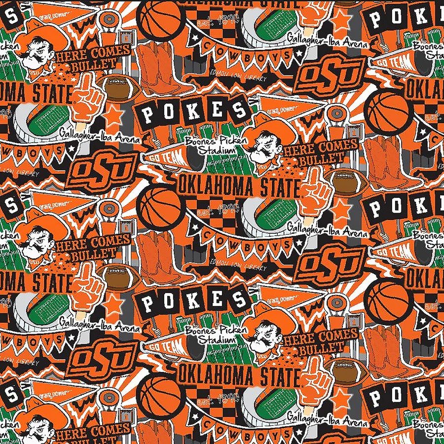 College Fabrics Oklahoma State Doodle Allover – Remnant 9″ × 44″