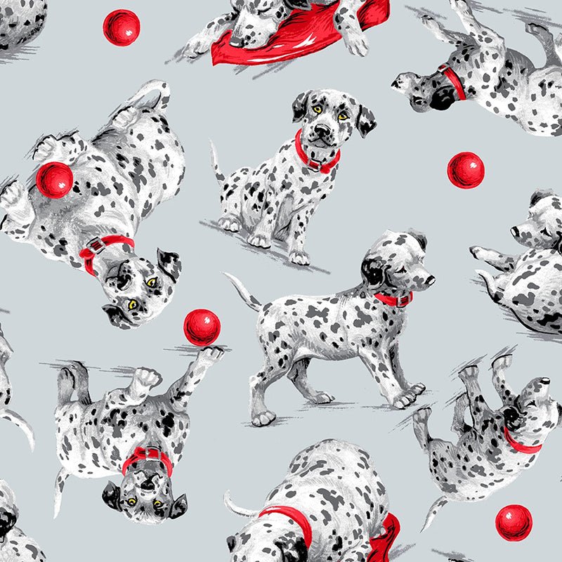 Comfy Flannel Dalmatian Dogs Grey – Remnant 36" × 44"