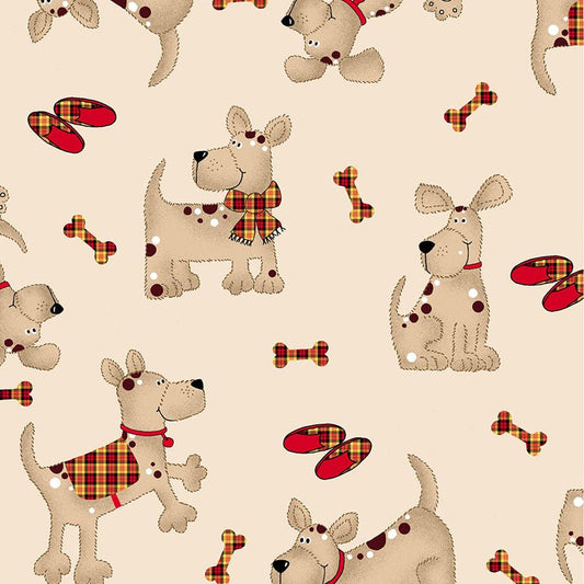 Comfy Flannel Dog with Scarf Cream - A.E. Nathan from Fort Worth Fabric Studio