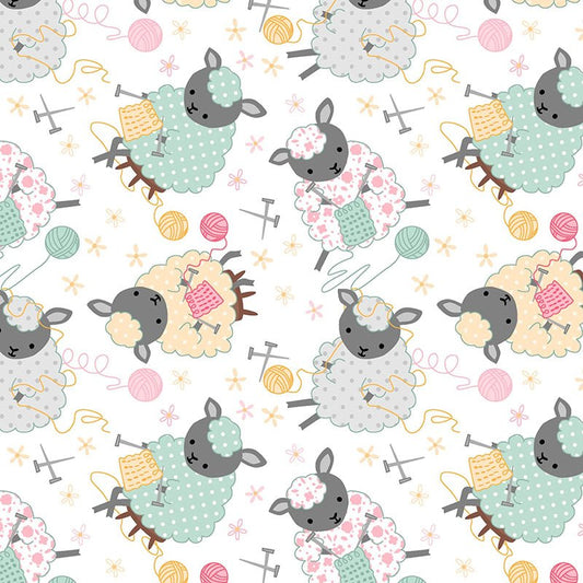 Comfy Flannel Knitting Sheep White - A.E. Nathan from Fort Worth Fabric Studio
