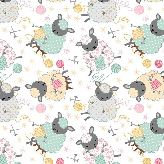Comfy Flannel Knitting Sheep White – Remnant 35" × 44" - A.E. Nathan from Fort Worth Fabric Studio