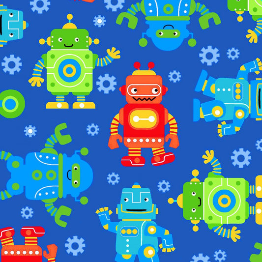Comfy Flannel Robots Blue - A.E. Nathan from Fort Worth Fabric Studio