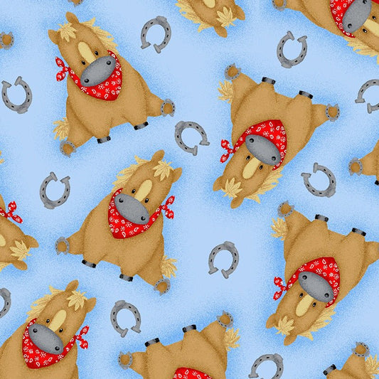 Comfy Flannel Sitting Horses Blue - A.E. Nathan from Fort Worth Fabric Studio
