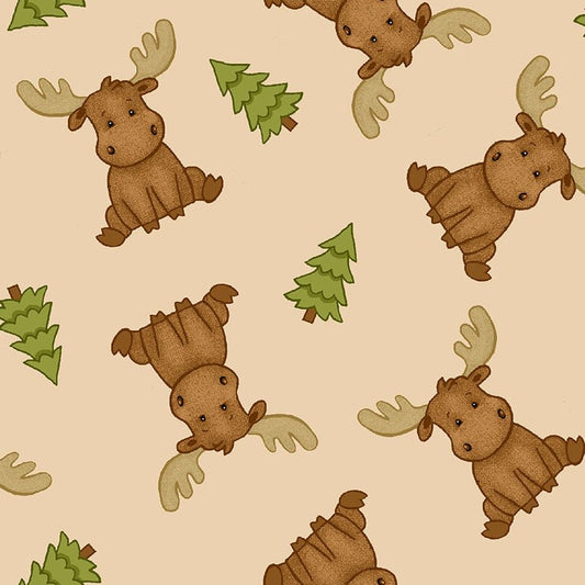 Comfy Flannel Sitting Moose Beige - A.E. Nathan from Fort Worth Fabric Studio
