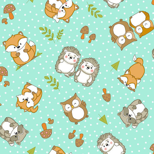 Comfy Flannel Woodland Critters Green - A.E. Nathan from Fort Worth Fabric Studio