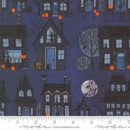 Coven Haunted Houses Midnight – Remnant 10″ × 44″ - Moda from Fort Worth Fabric Studio