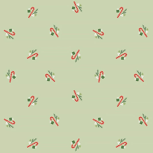 Cowboy Christmas Candy Canes Flourish Sage – Remnant 11" × 44" - Timeless Treasures from Fort Worth Fabric Studio