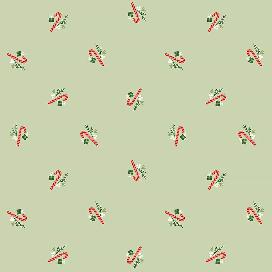 Cowboy Christmas Candy Canes Flourish Sage – Remnant 11" × 44"