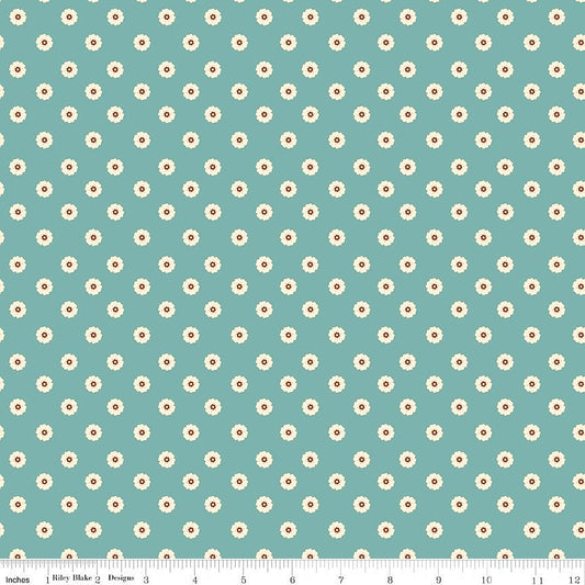 Cowgirl Flower Dots Blue - Riley Blake from Fort Worth Fabric Studio