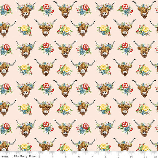 Cowgirl Highland Cows Blush - Riley Blake from Fort Worth Fabric Studio