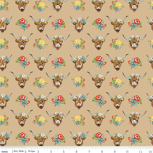 Cowgirl Highland Cows Brown - Riley Blake from Fort Worth Fabric Studio