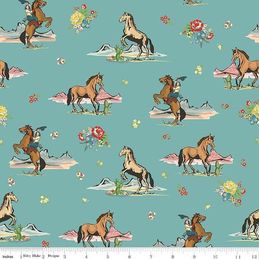 Cowgirl Main Blue – Remnant 15″ × 44″ - Riley Blake from Fort Worth Fabric Studio