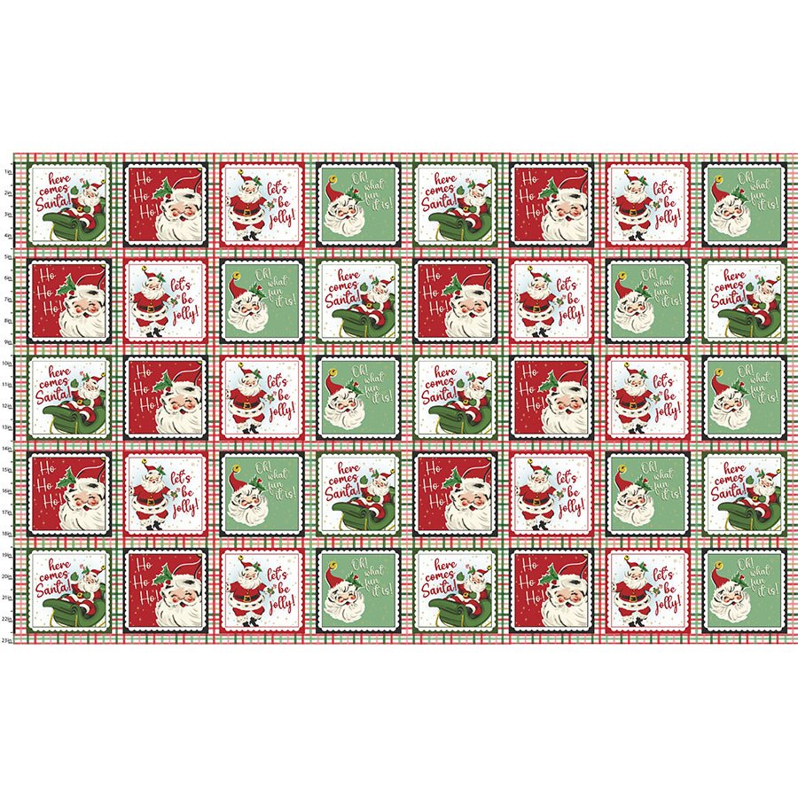 Dancing Santas 23" Vintage Santa Patch SHORT Panel Multi – Remnant 13″ × 44″