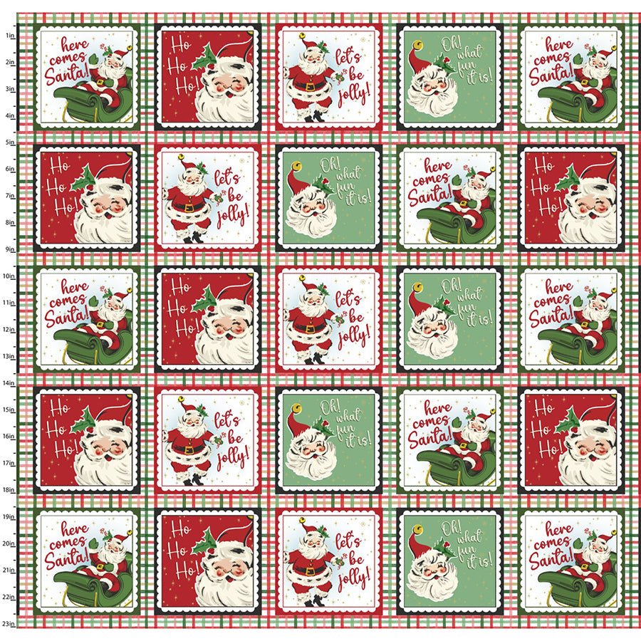 Dancing Santas 23" Vintage Santa Patch Panel Multi - 3 Wishes Fabric from Fort Worth Fabric Studio
