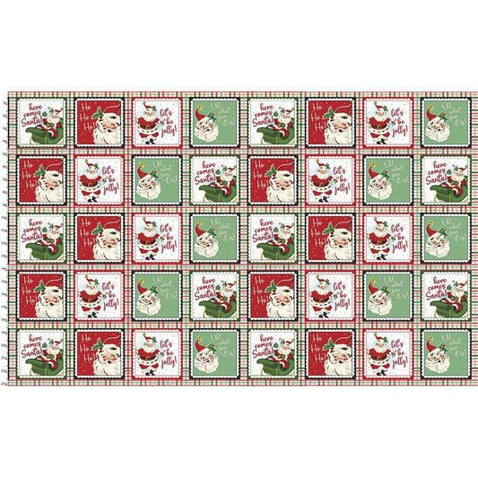 Dancing Santas 23" Vintage Santa Patch SHORT Panel Multi – Remnant 13″ × 44″ - 3 Wishes Fabric from Fort Worth Fabric Studio