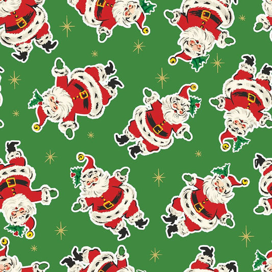 Dancing Santas Holly Jolly Cheer Green - 3 Wishes Fabric from Fort Worth Fabric Studio