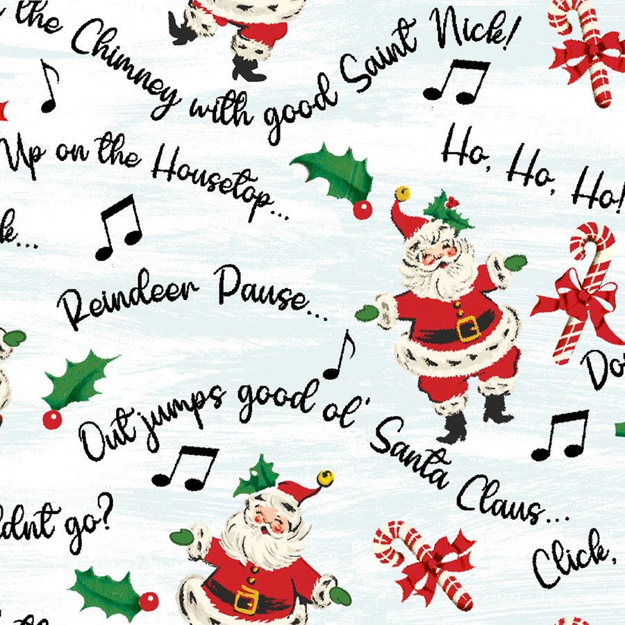 Dancing Santas Merry Melody Magic Light Blue - 3 Wishes Fabric from Fort Worth Fabric Studio