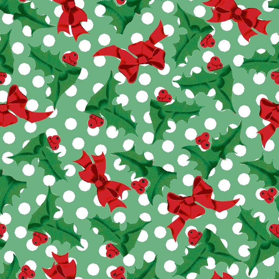 Dancing Santas Red Ribbon Wonderland Green – Remnant 41″ × 44″