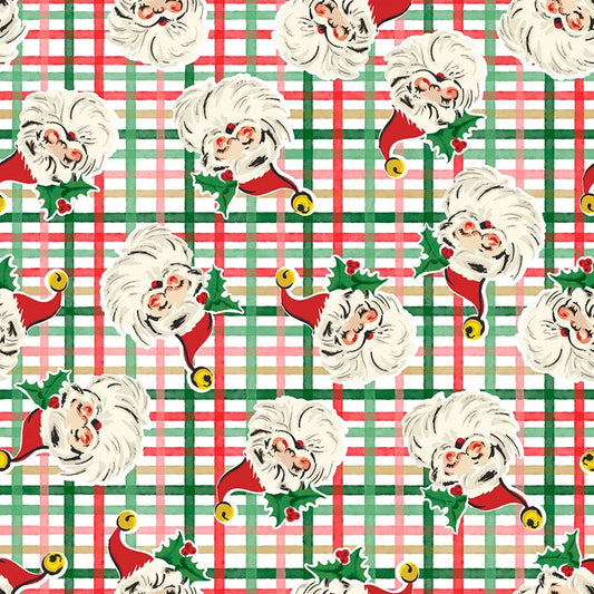 Dancing Santas Santa's Tartan Tidings Multi - 3 Wishes Fabric from Fort Worth Fabric Studio