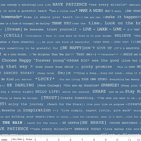 Denim & Daisy Happy Text Denim - Riley Blake from Fort Worth Fabric Studio