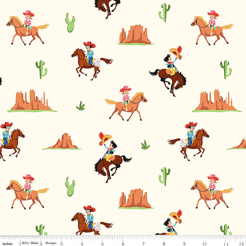 Designer Flannel Lil Buckaroos Giddy Up Cream – Remnant 16" × 44"