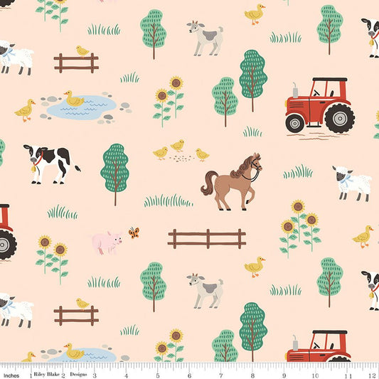 Designer Flannel On the Farm Main Latte – Remnant 38" × 44"