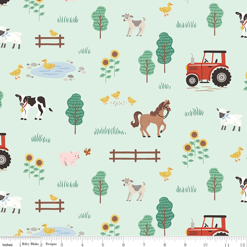Designer Flannel On the Farm Main Mint - Riley Blake from Fort Worth Fabric Studio