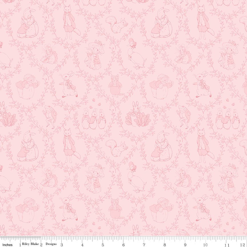 Designer Flannel Peter Rabbit & Friends Toile Pink - Riley Blake from Fort Worth Fabric Studio