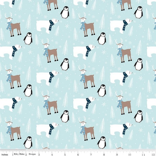 Designer Flannel Winter Magic Animals Aqua – Remnant 19″ × 44″ - Riley Blake from Fort Worth Fabric Studio