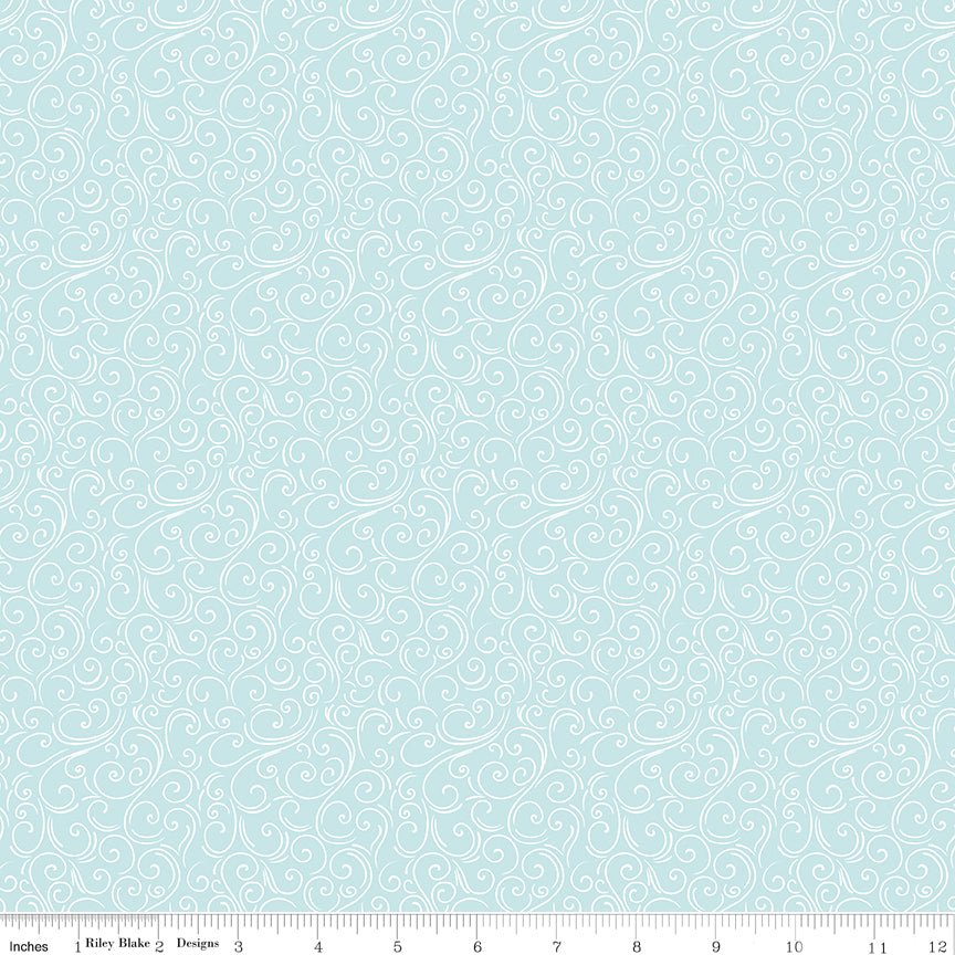 Designer Flannel Winter Magic Swirls Aqua – Remnant 44″ × 44″